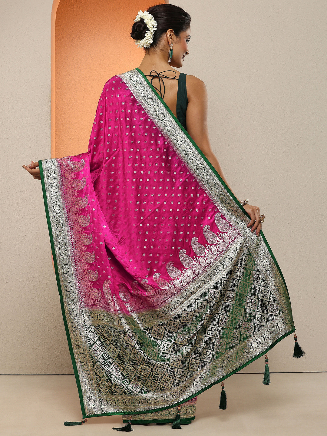  Pink Paisley Woven Design Sarees With Unstitched Blouse Piece 
