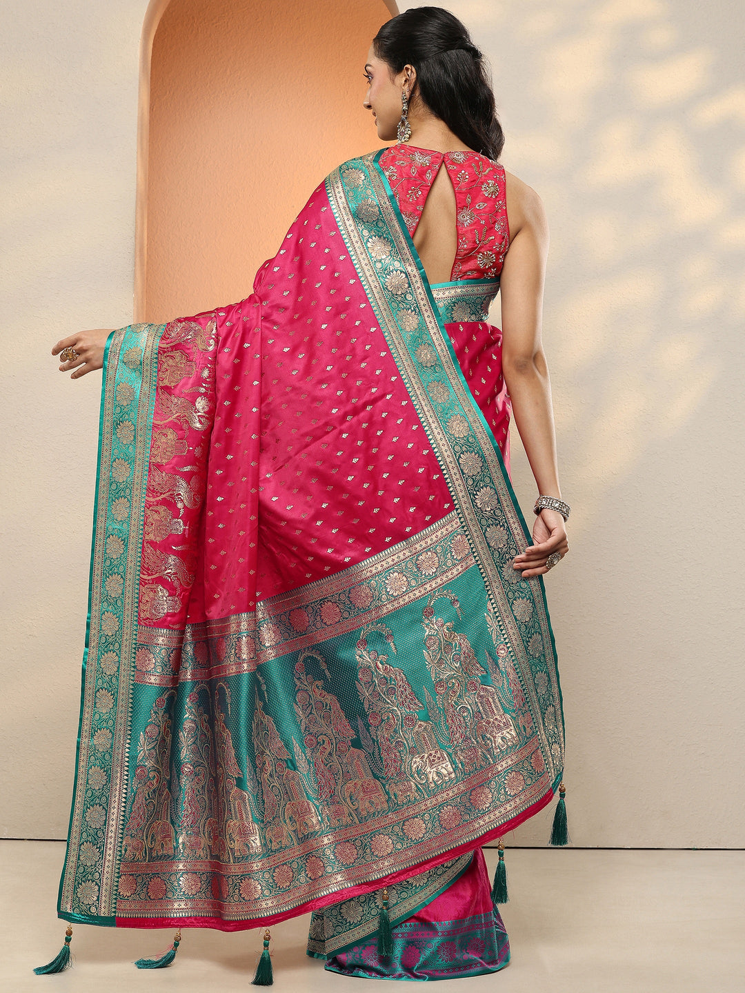  Red Woven Design Silk Blend Sarees With Unstitched Blouse Piece 