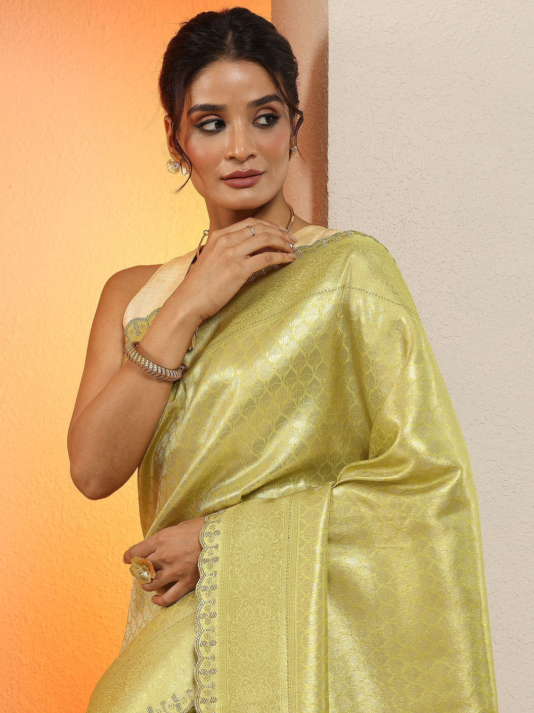  Green Woven Design Silk Blend Sarees With Unstitched Blouse Piece 