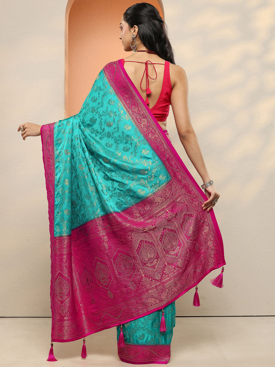  Green Woven Design Silk Blend Sarees With Unstitched Blouse Piece 