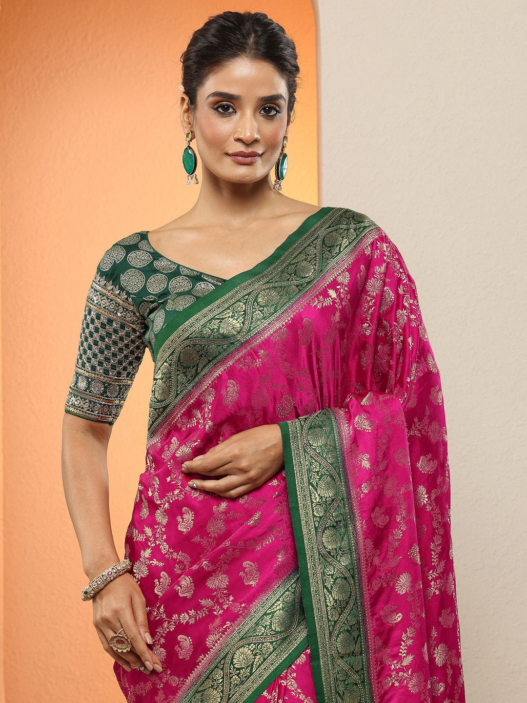  Pink Woven Design Silk Blend Sarees With Unstitched Blouse Piece 