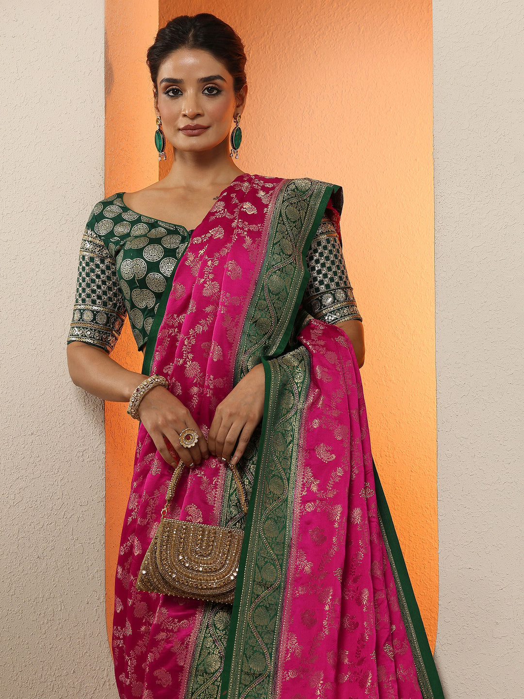  Pink Woven Design Silk Blend Sarees With Unstitched Blouse Piece 