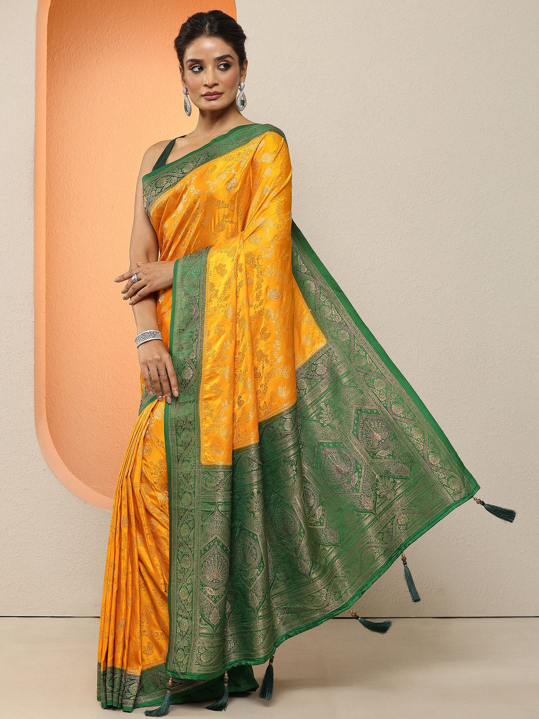  Yellow  Woven Design Silk Blend Sarees With Unstitched Blouse Piece 