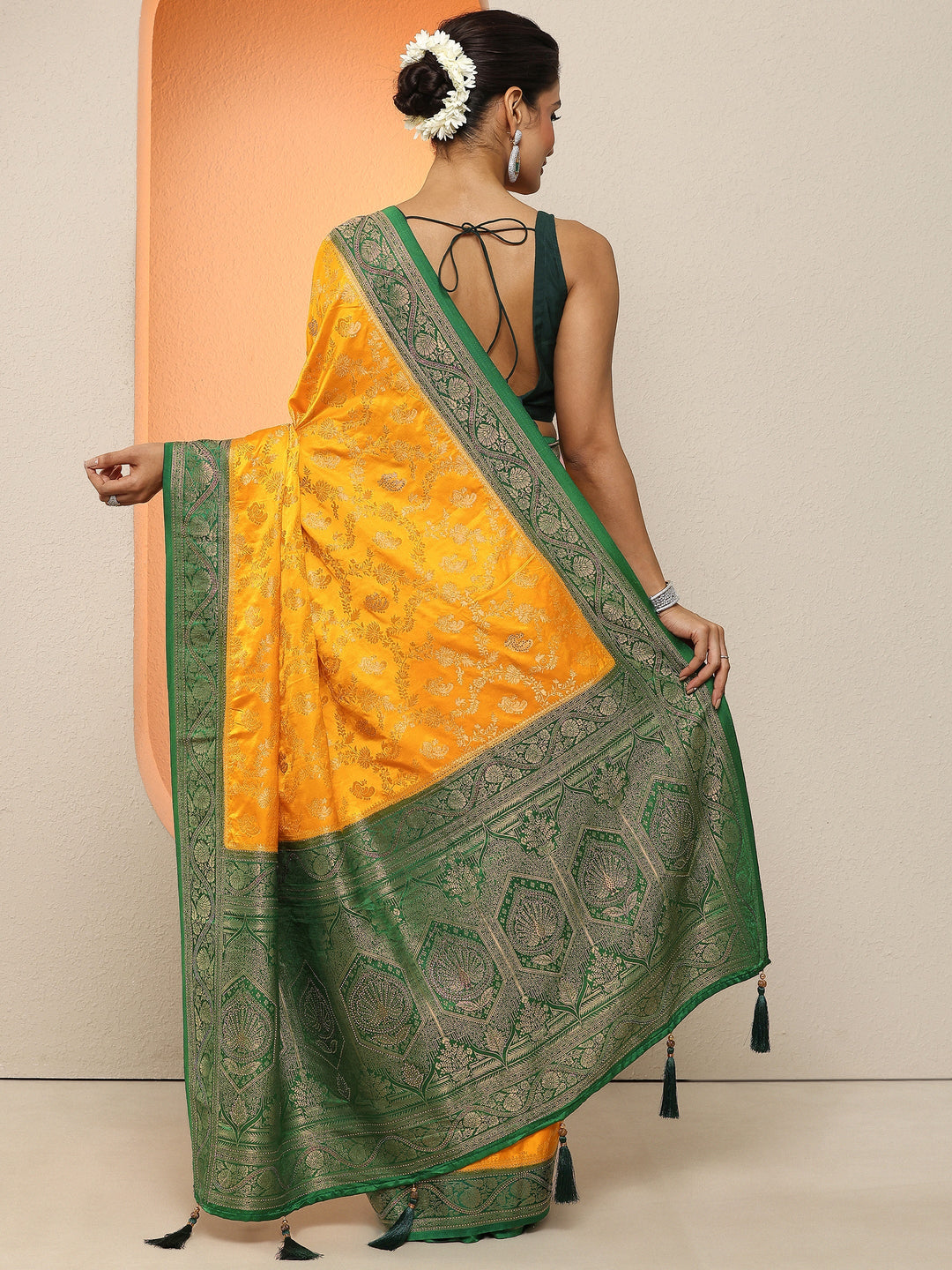  Yellow  Woven Design Silk Blend Sarees With Unstitched Blouse Piece 