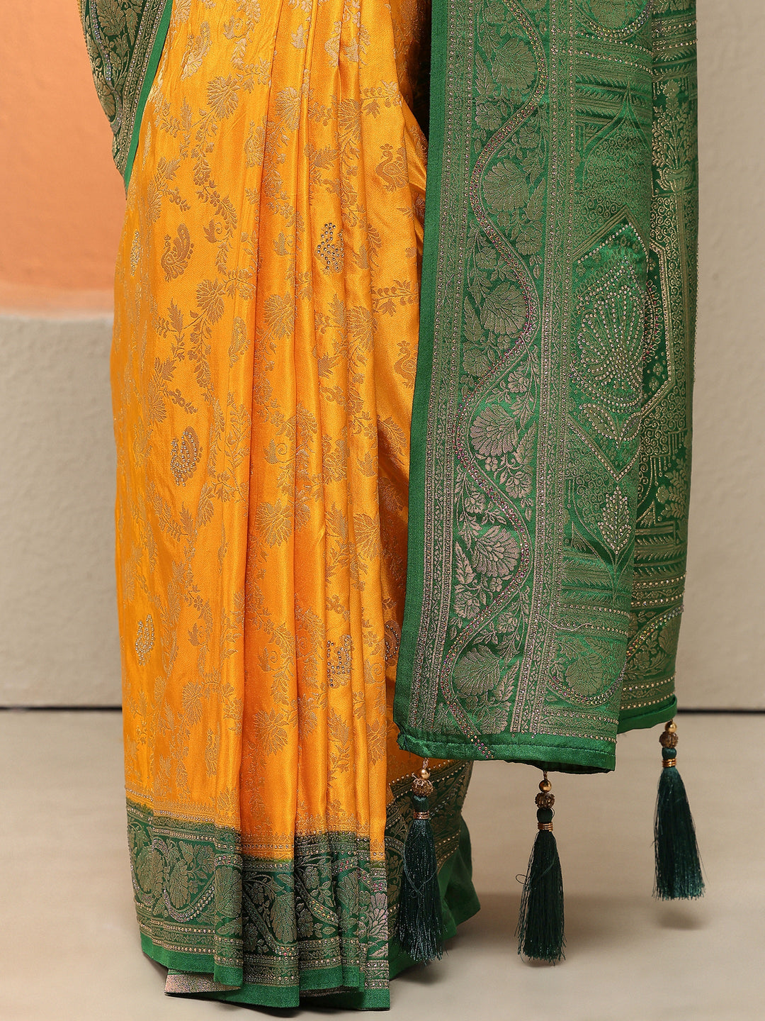  Yellow  Woven Design Silk Blend Sarees With Unstitched Blouse Piece 