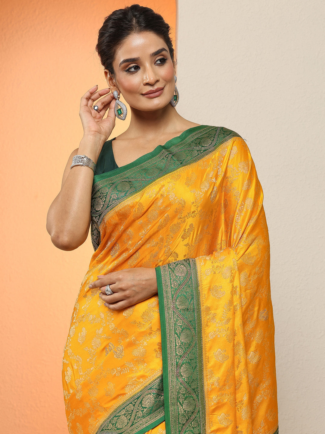  Yellow  Woven Design Silk Blend Sarees With Unstitched Blouse Piece 