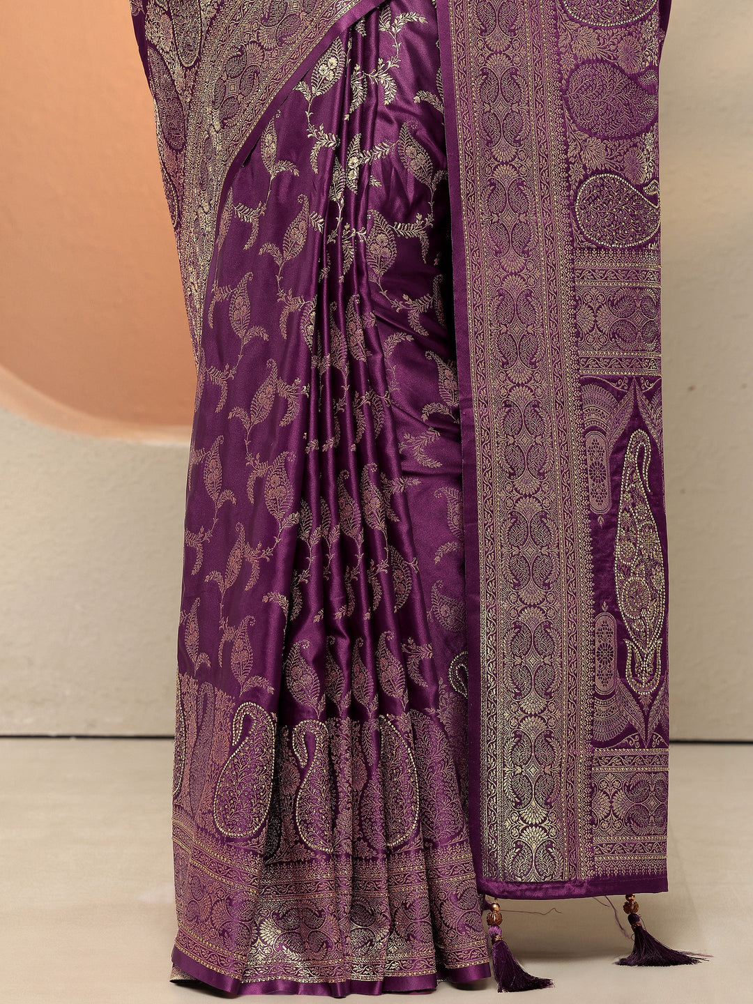  Burgundy Woven Design Silk Blend Sarees With Unstitched Blouse Piece 