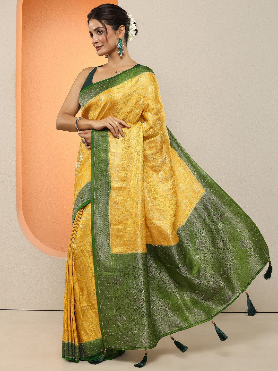  Mustard Woven Design Silk Blend Sarees With Unstitched Blouse Piece 