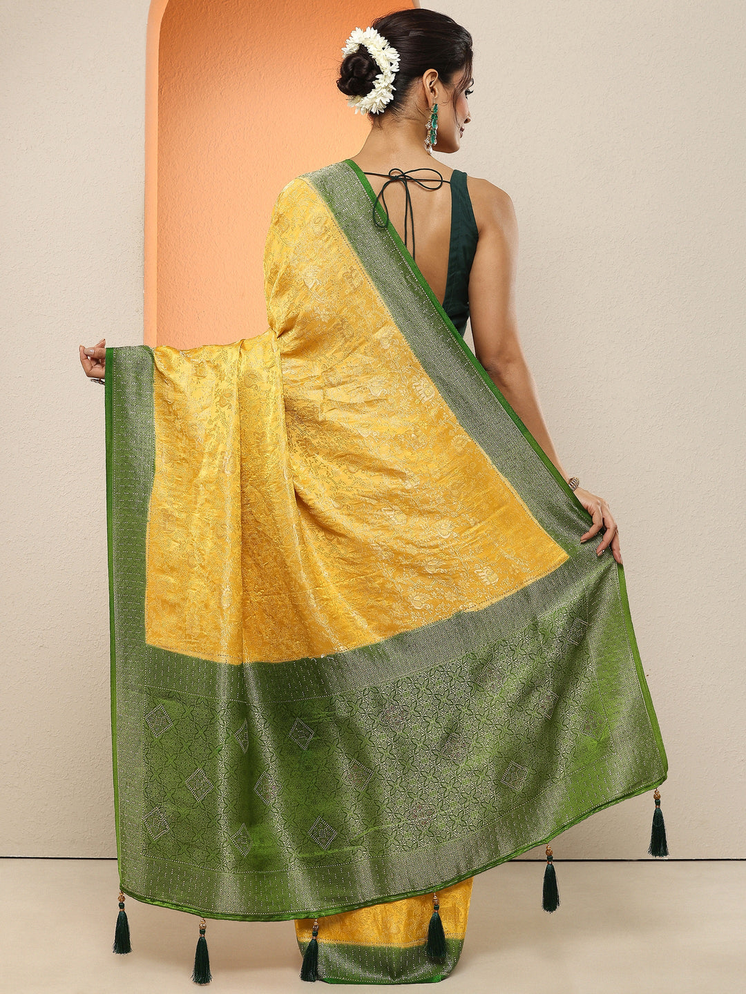  Mustard Woven Design Silk Blend Sarees With Unstitched Blouse Piece 