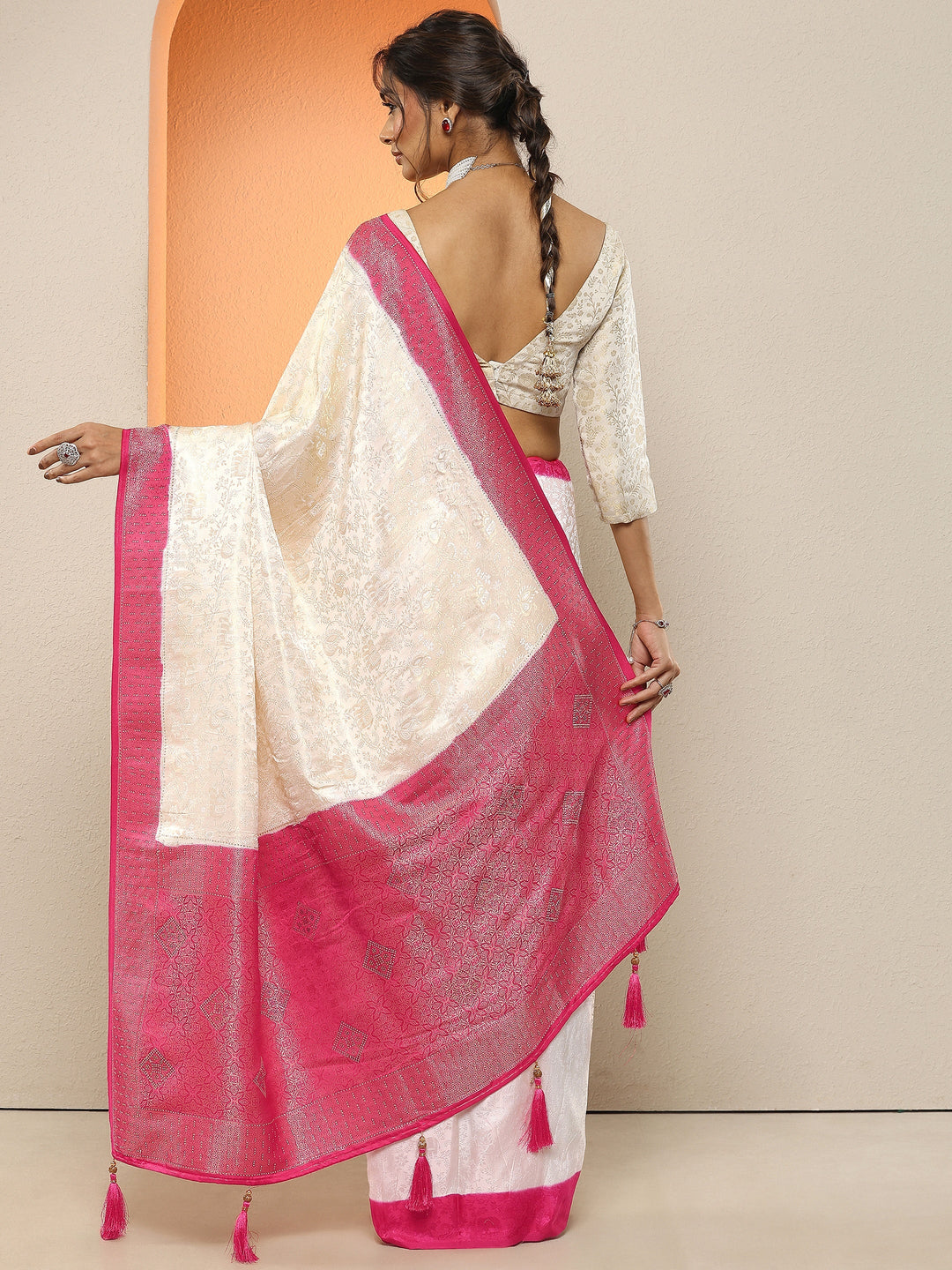  Gold Woven Design Silk Blend Sarees With Unstitched Blouse Piece 