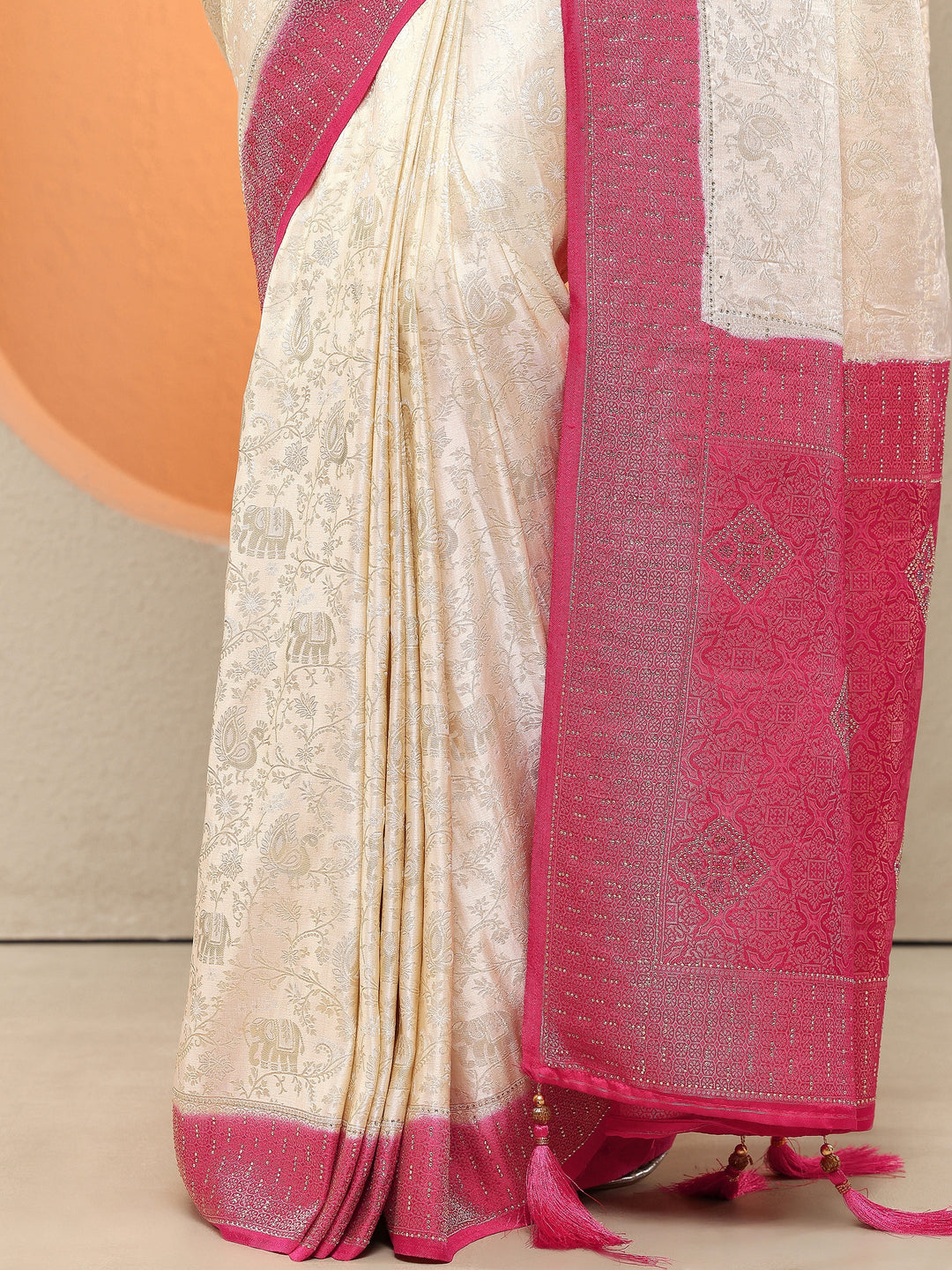  Gold Woven Design Silk Blend Sarees With Unstitched Blouse Piece 