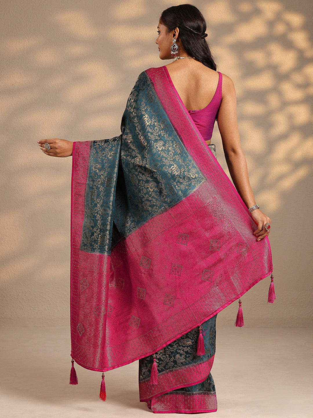  Teal Woven Design Silk Blend Saree With Unstitched Blouse Piece 