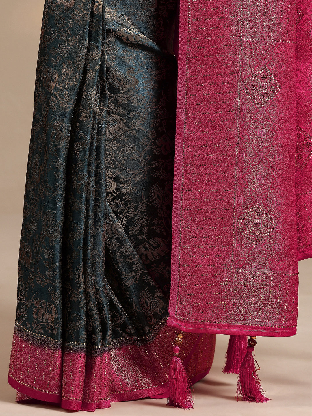  Teal Woven Design Silk Blend Saree With Unstitched Blouse Piece 