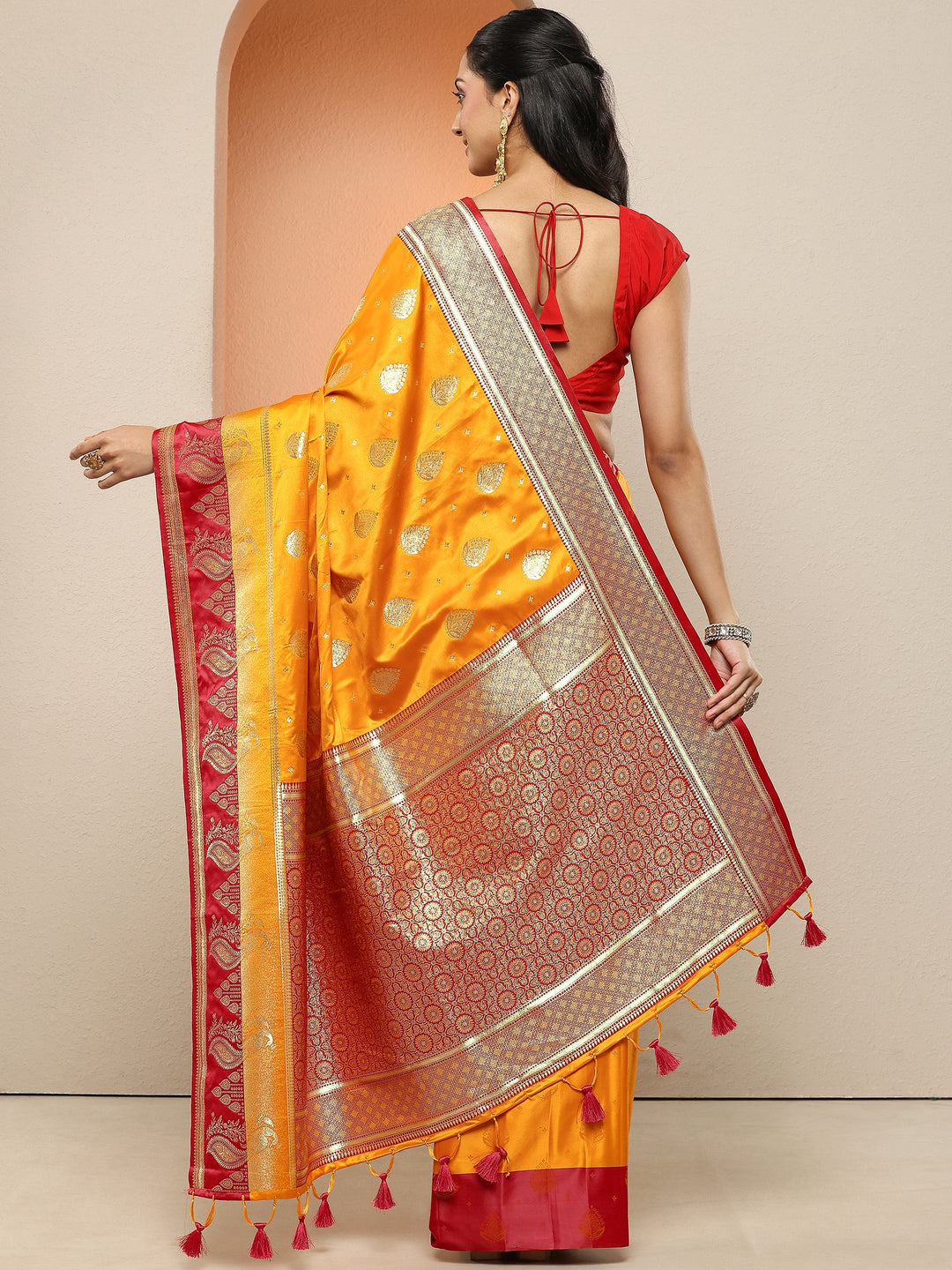  Mustard Woven Design Silk Blend Sarees With Unstitched Blouse Piece 