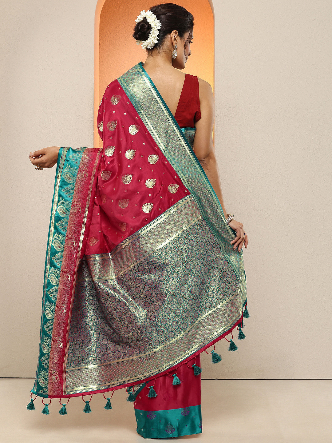  Red Woven Design Silk Blend Sarees With Unstitched Blouse Piece 