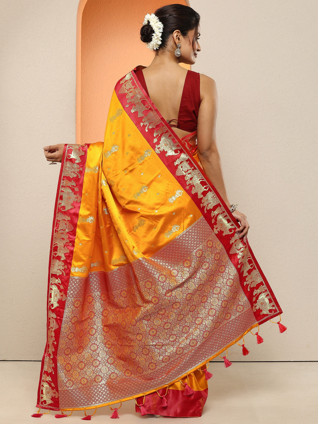  Mustard Woven Design Silk Blend Sarees With Unstitched Blouse Piece 