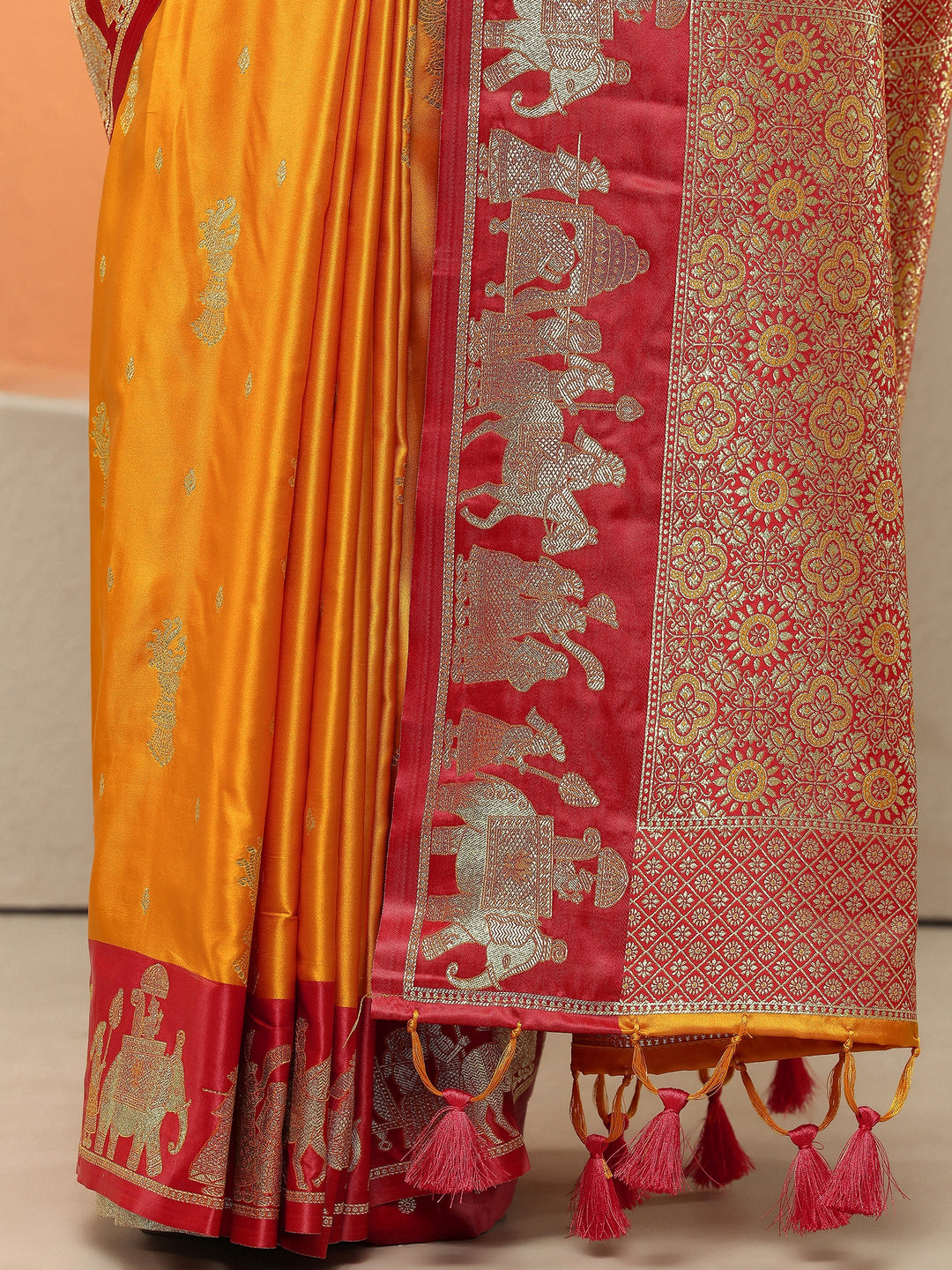  Mustard Woven Design Silk Blend Sarees With Unstitched Blouse Piece 