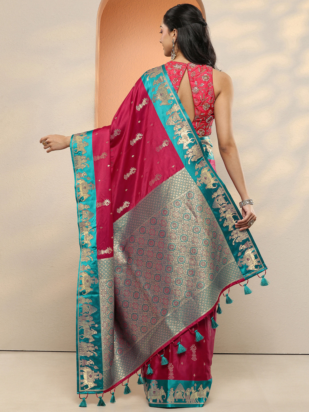  Red Woven Design Silk Blend Sarees With Unstitched Blouse Piece 