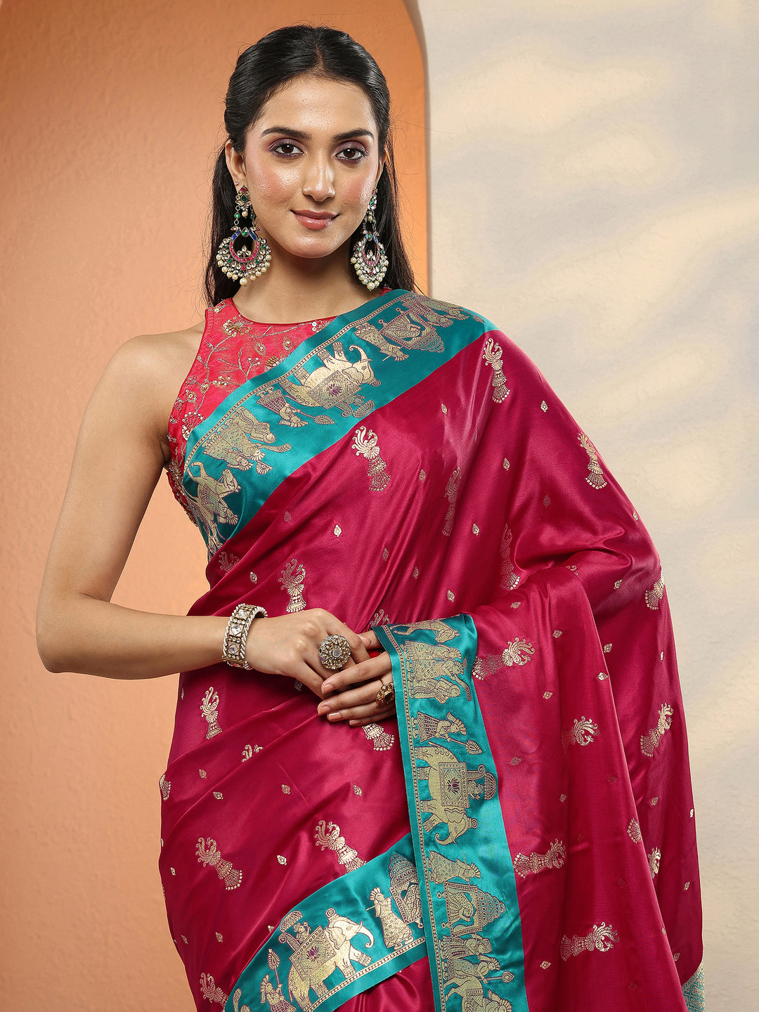  Red Woven Design Silk Blend Sarees With Unstitched Blouse Piece 