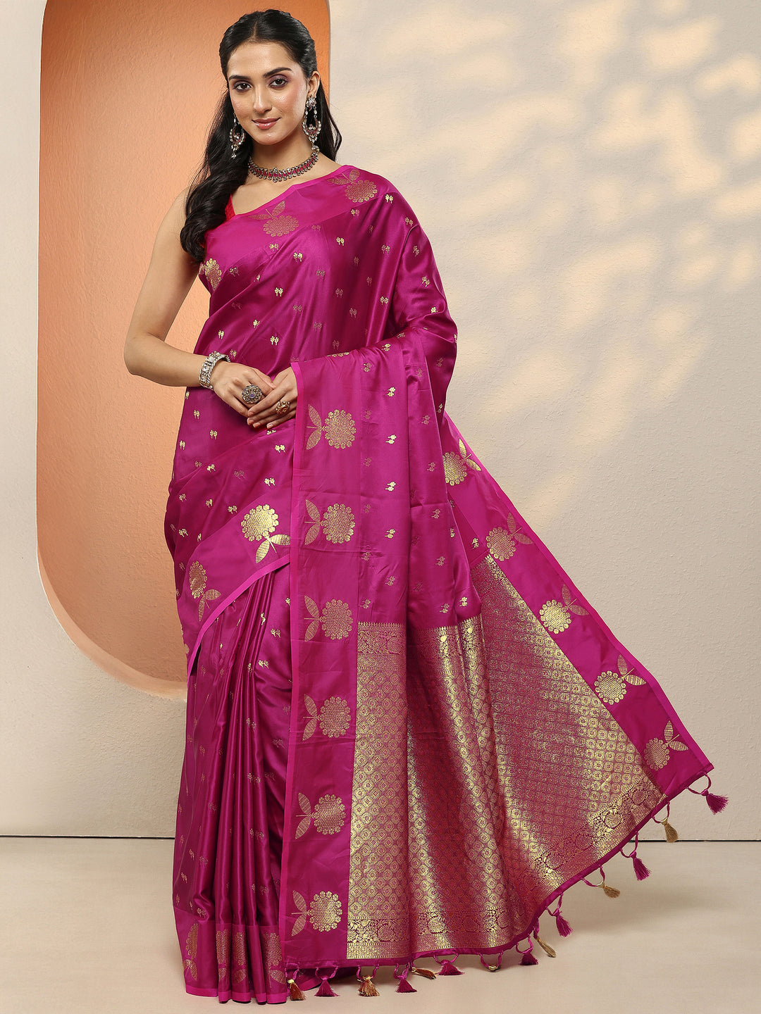  Pink Woven Design Silk Blend Sarees With Unstitched Blouse Piece 
