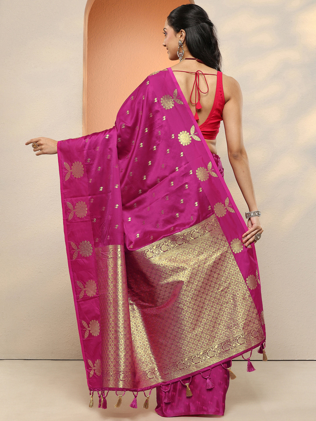  Pink Woven Design Silk Blend Sarees With Unstitched Blouse Piece 