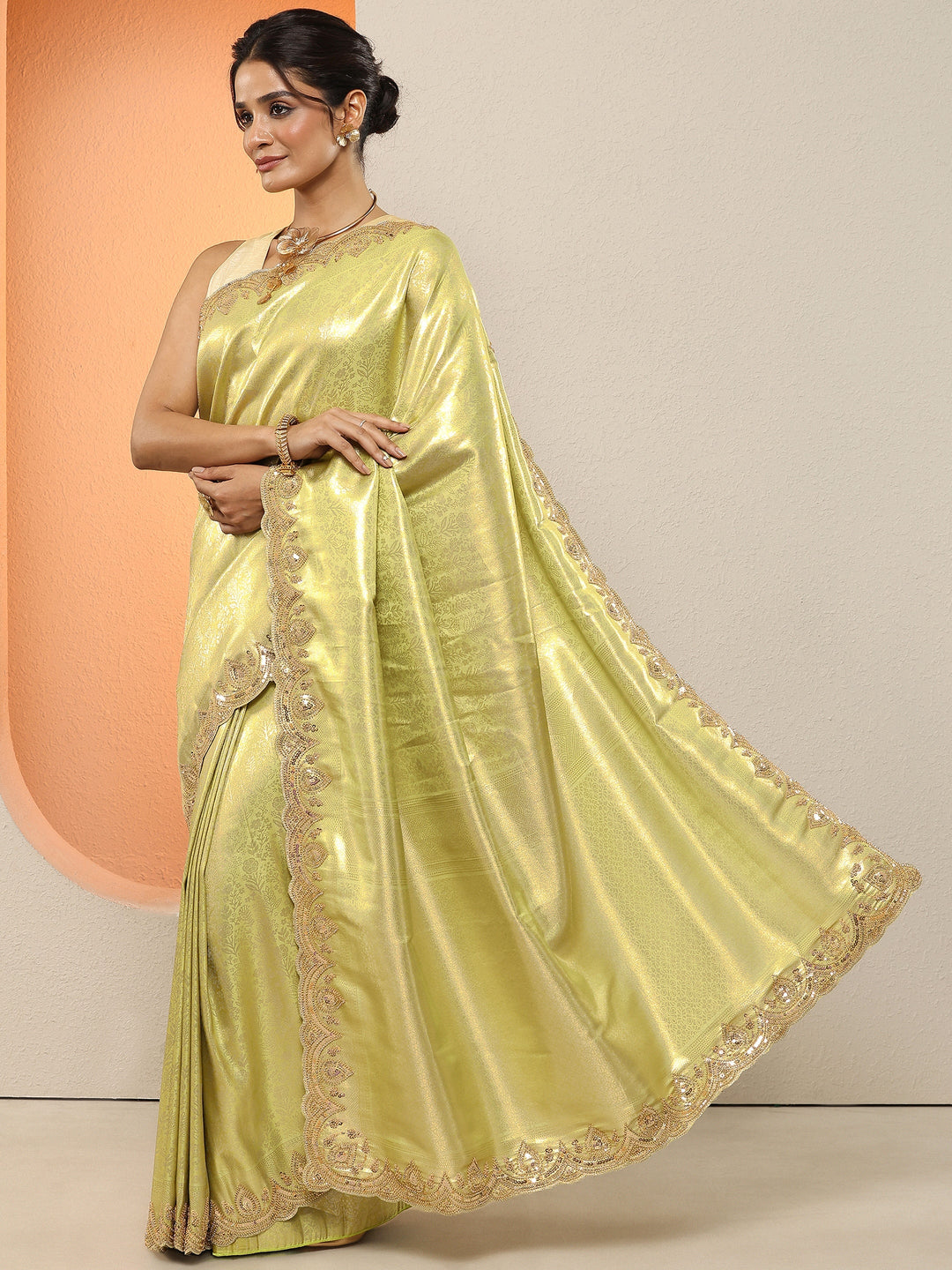  Green Woven Design Silk Blend Sarees With Unstitched Blouse Piece 
