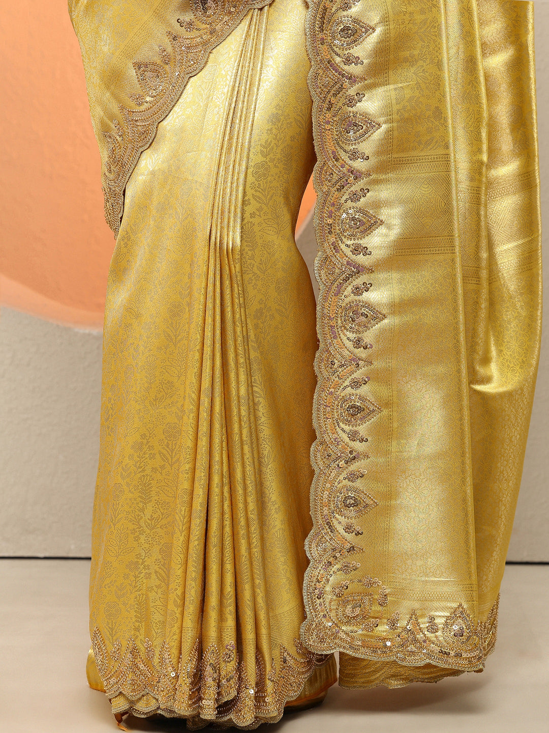  Mustard Woven Design Silk Blend Sarees With Unstitched Blouse Piece 