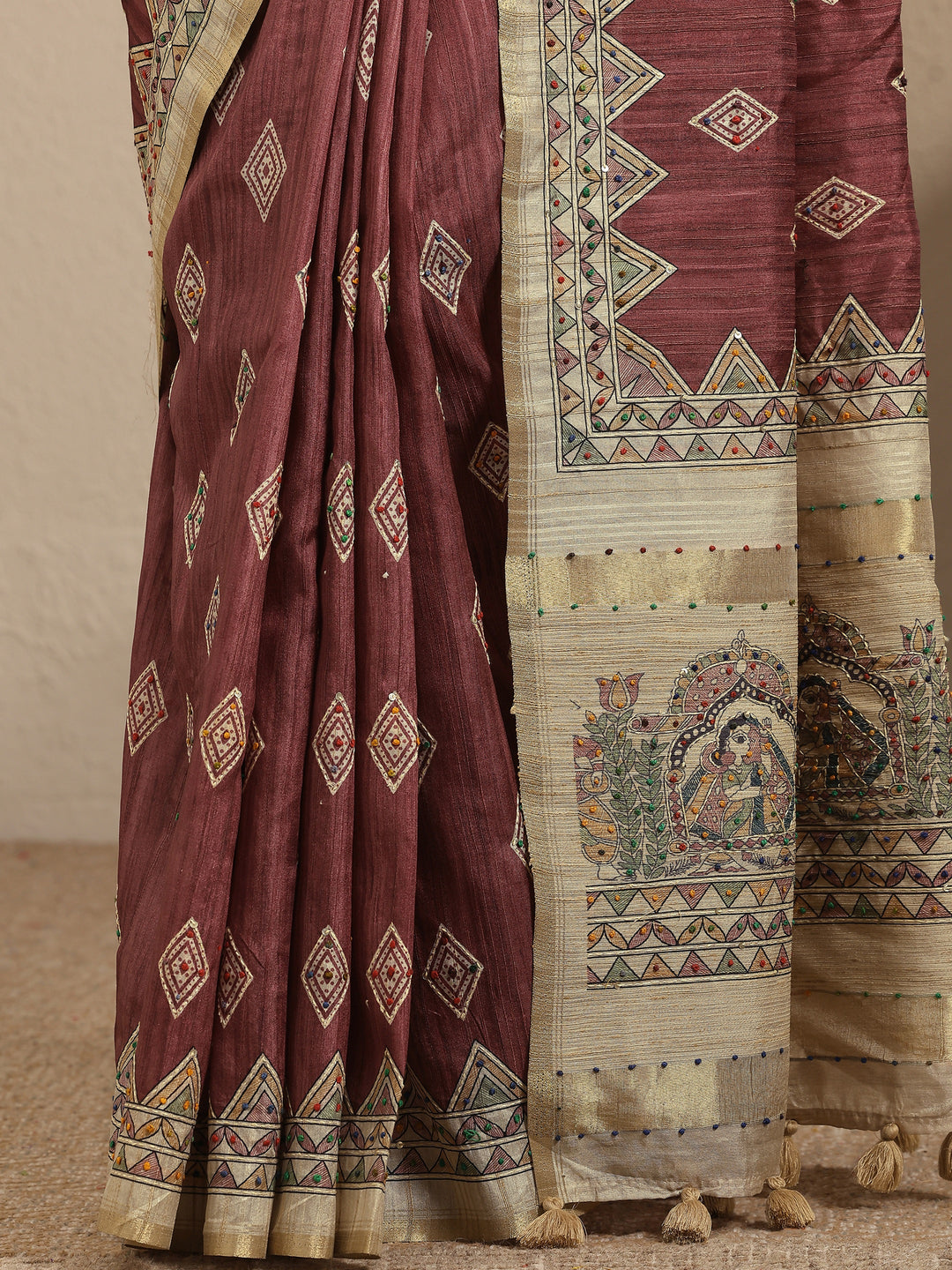  Mauve Printed Silk Blend Saree With Unstitched Blouse Piece 