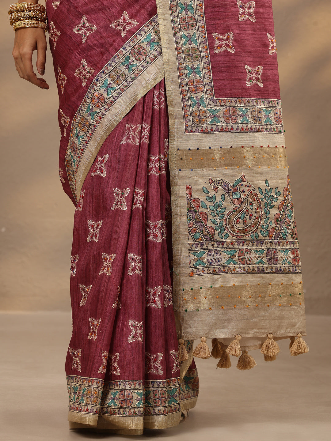  Pink Printed Silk Blend Saree With Unstitched Blouse Piece 