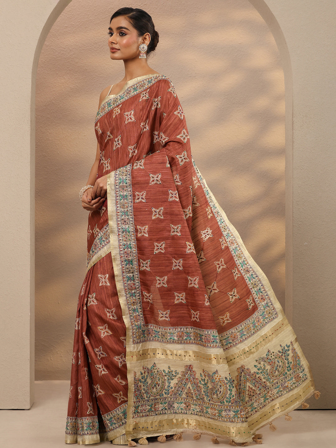  Mauve Printed Silk Blend Saree With Unstitched Blouse Piece 