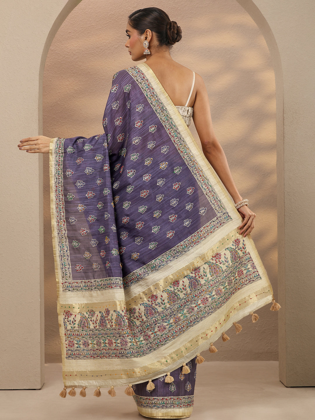  Lavender Printed Silk Blend Saree With Unstitched Blouse Piece 