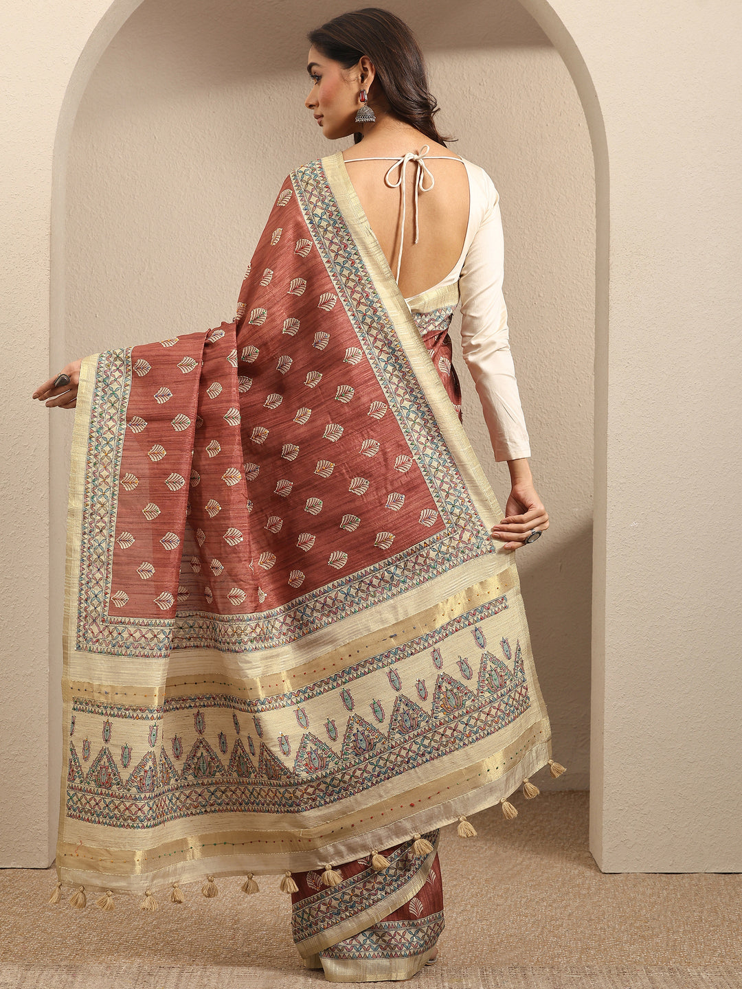  Mauve Printed Silk Blend Saree With Unstitched Blouse Piece 
