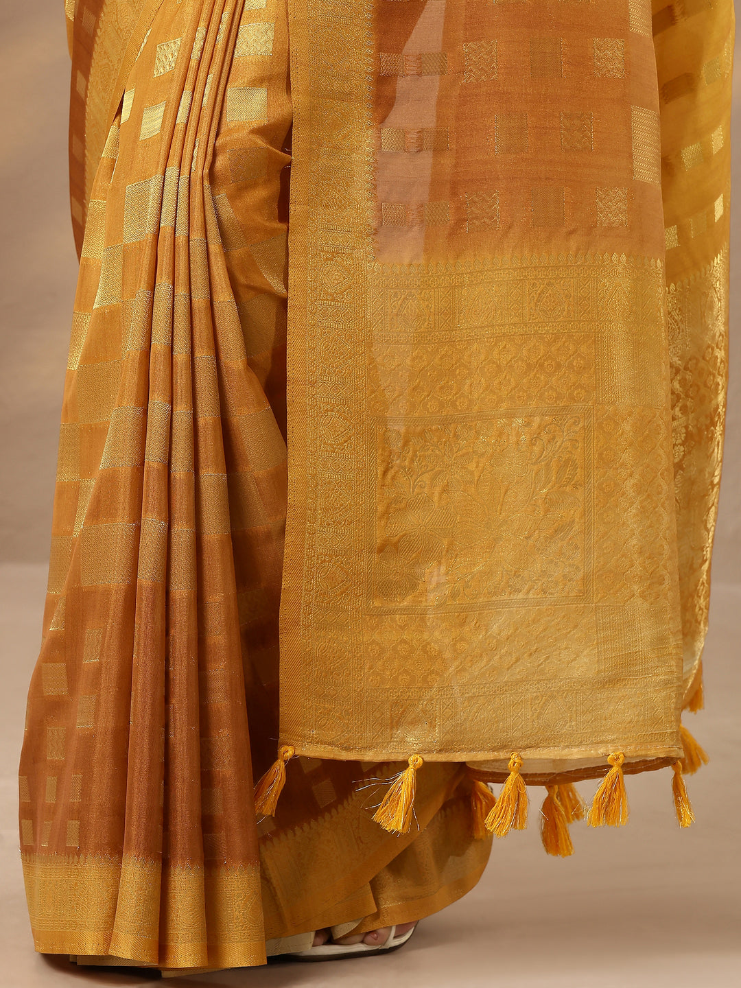  Mustard Woven Design Silk Blend Saree With Unstitched Blouse Piece 