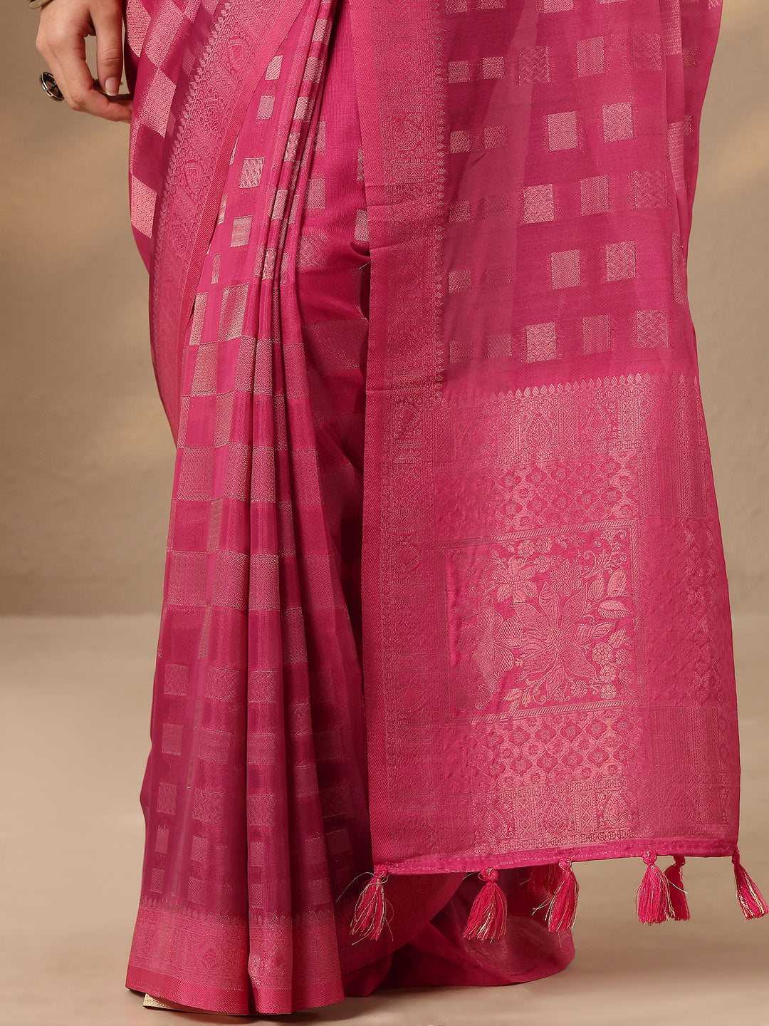  Pink Woven Design Silk Blend Saree With Unstitched Blouse Piece 