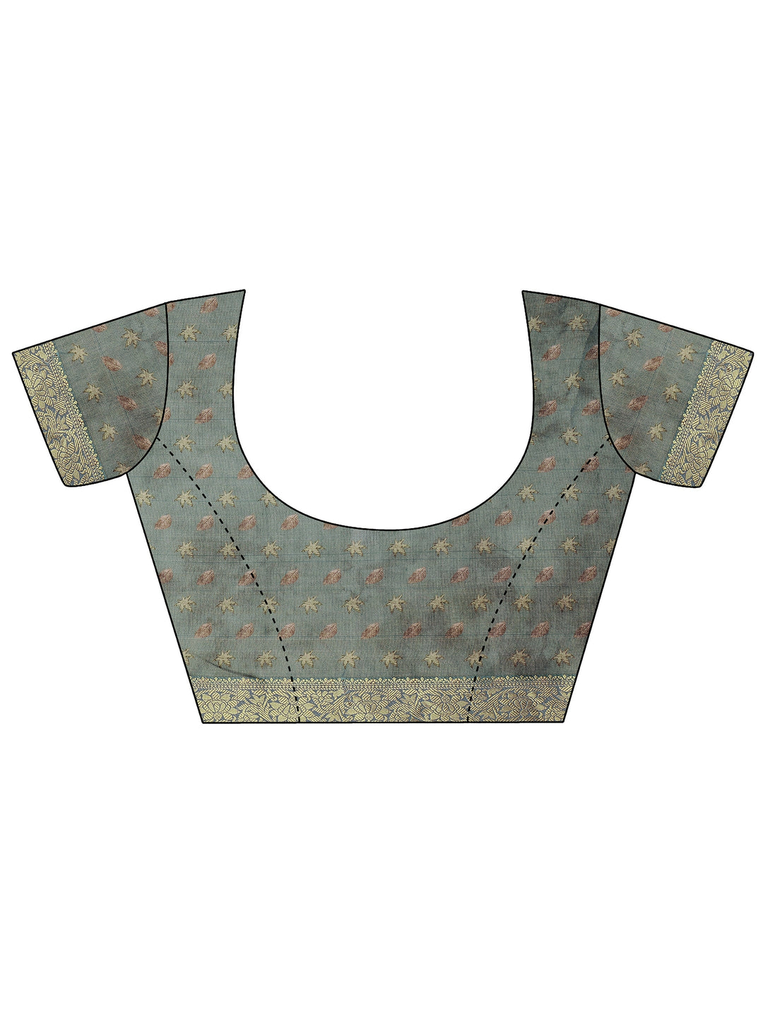  Grey Printed Silk Blend Saree With Unstitched Blouse Piece 