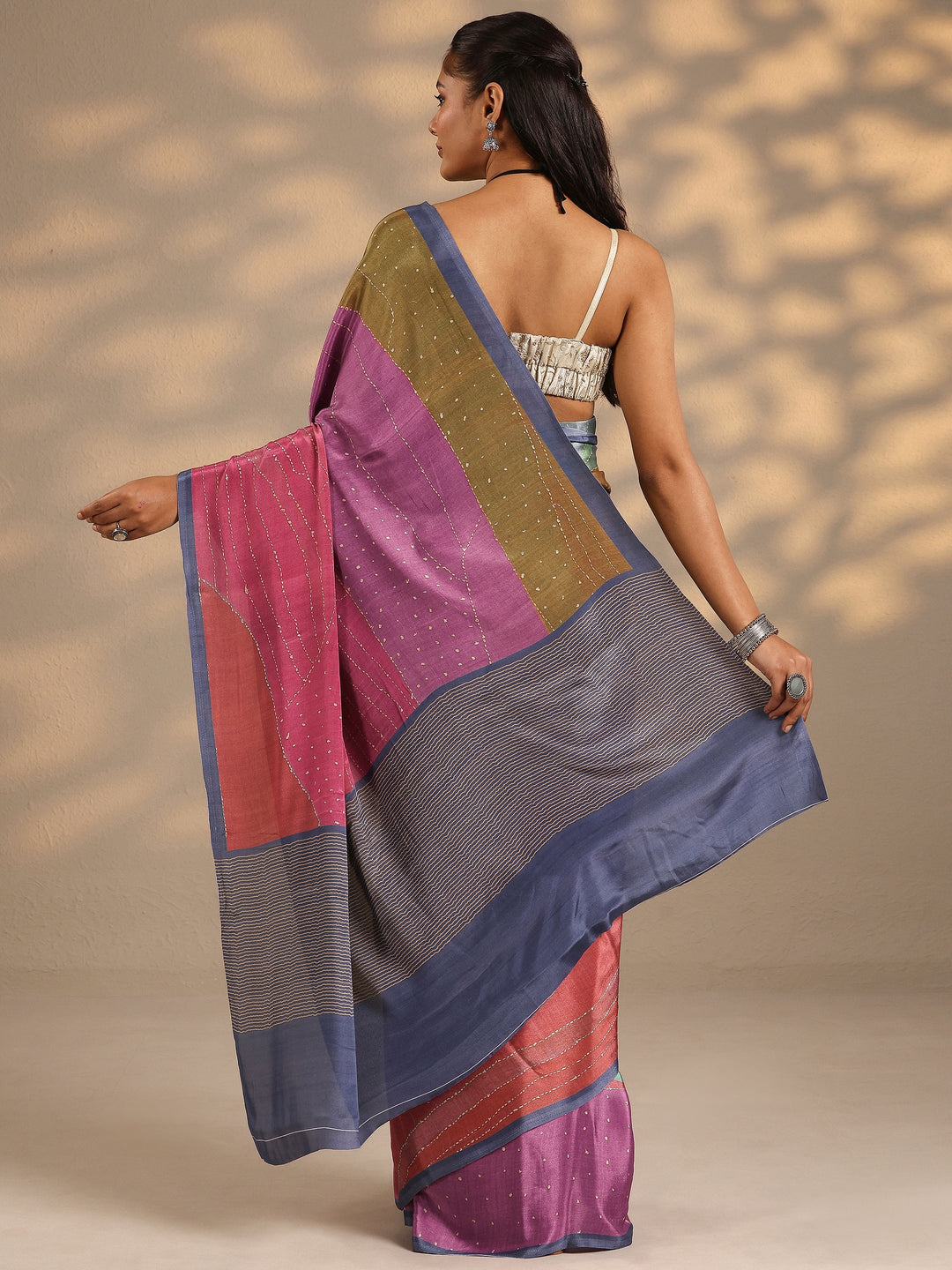  Multi Woven Design Silk Blend Saree With Unstitched Blouse Piece 