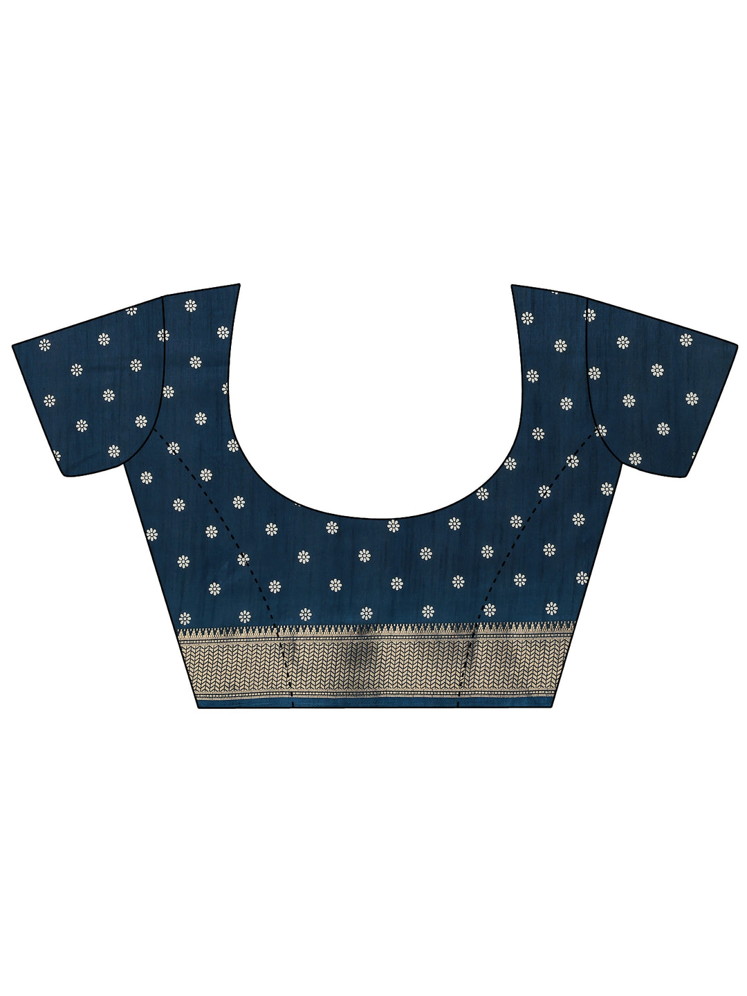  Navy Blue Printed Silk Blend Saree With Unstitched Blouse Piece 