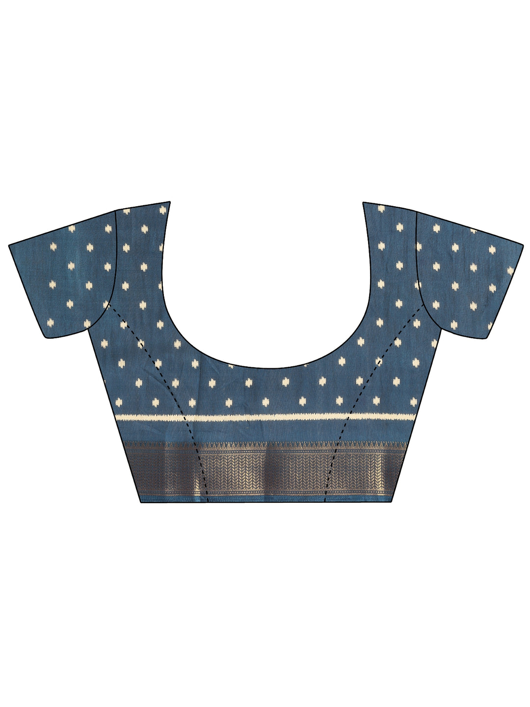  Teal Ikkat Printed Silk Blend Saree With Unstitched Blouse Piece 