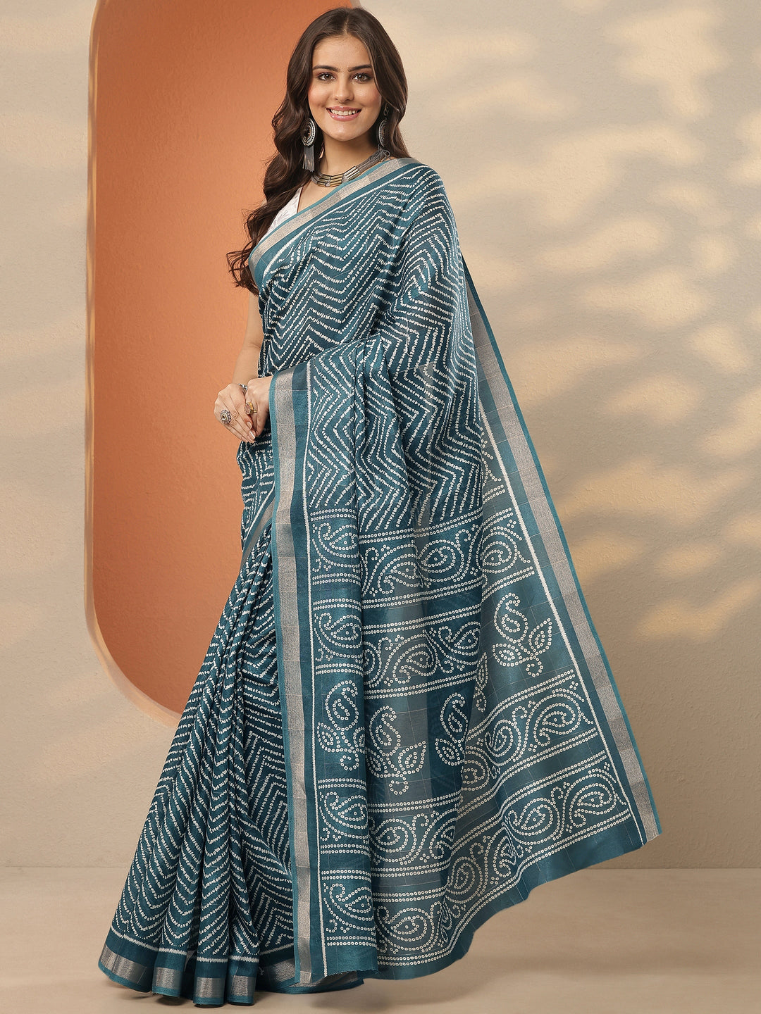  Green Leheriya Printed Silk Blend Saree With Unstitched Blouse Piece 
