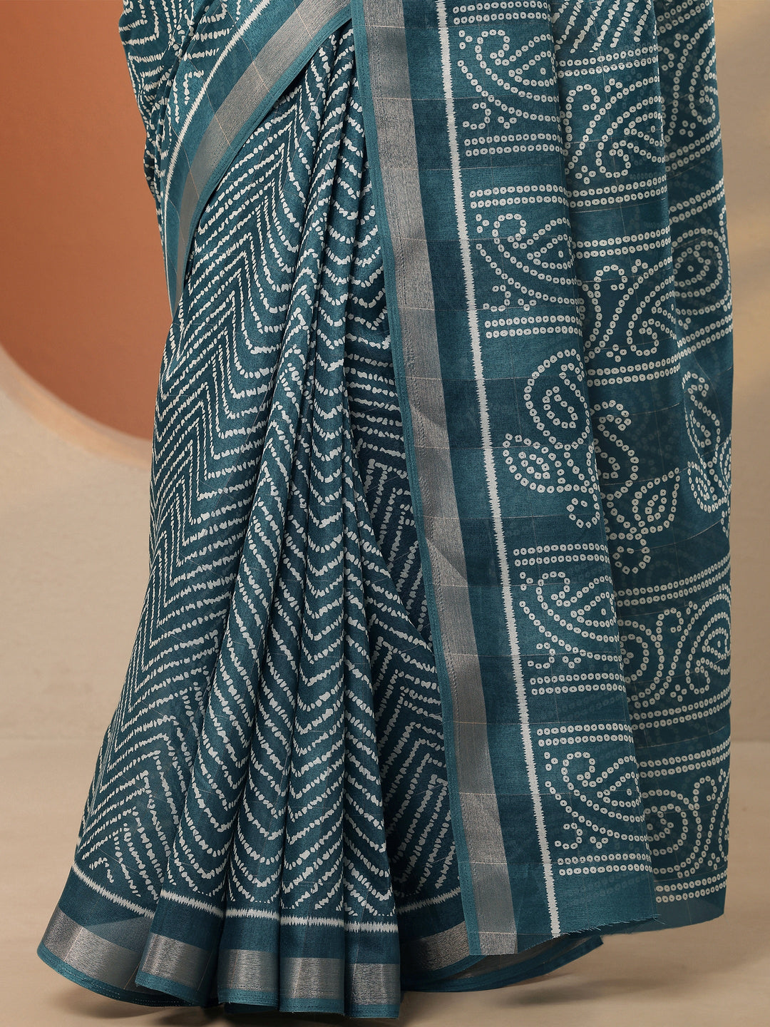  Green Leheriya Printed Silk Blend Saree With Unstitched Blouse Piece 