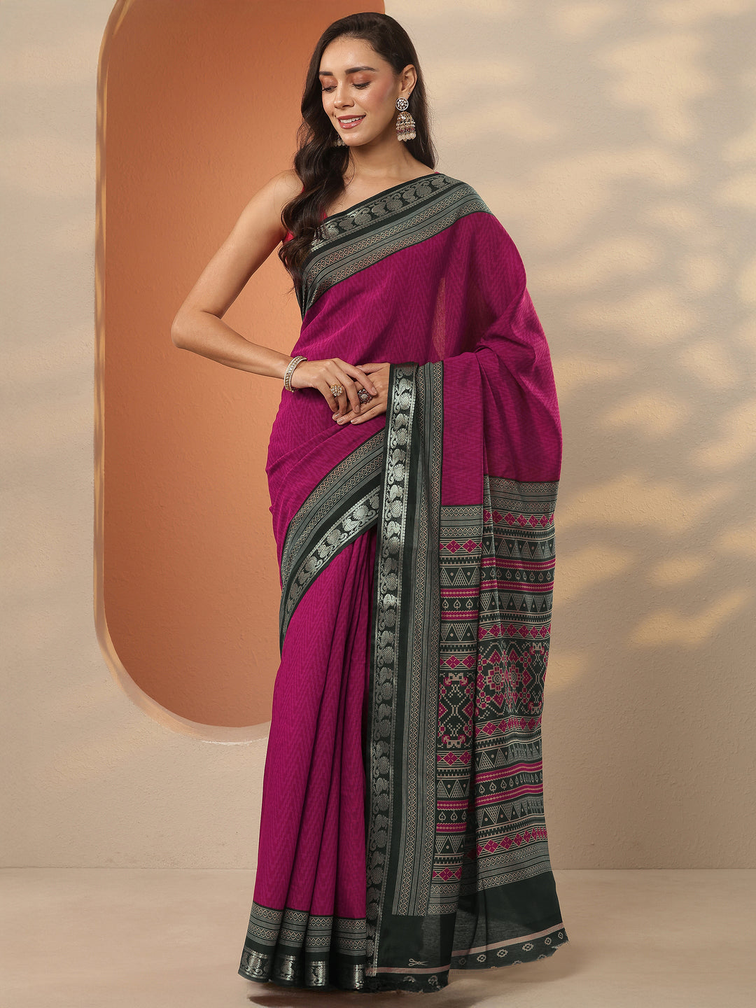  Pink Leheriya Printed Silk Blend Saree With Unstitched Blouse Piece 