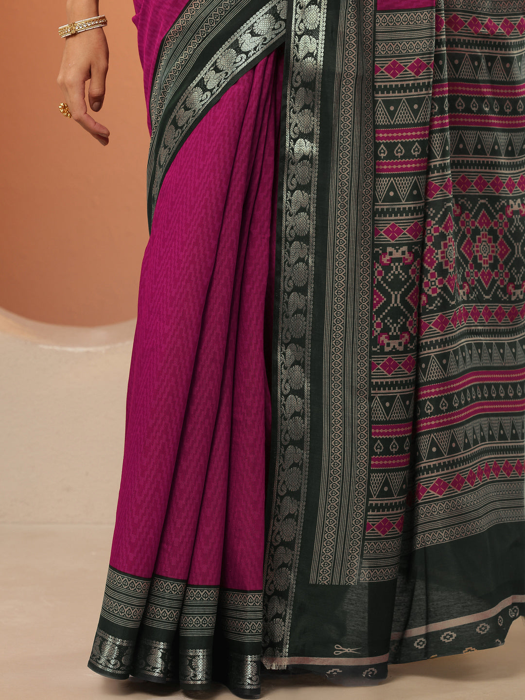  Pink Leheriya Printed Silk Blend Saree With Unstitched Blouse Piece 