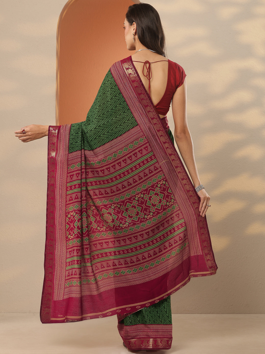  Green Leheriya Printed Silk Blend Saree With Unstitched Blouse Piece 