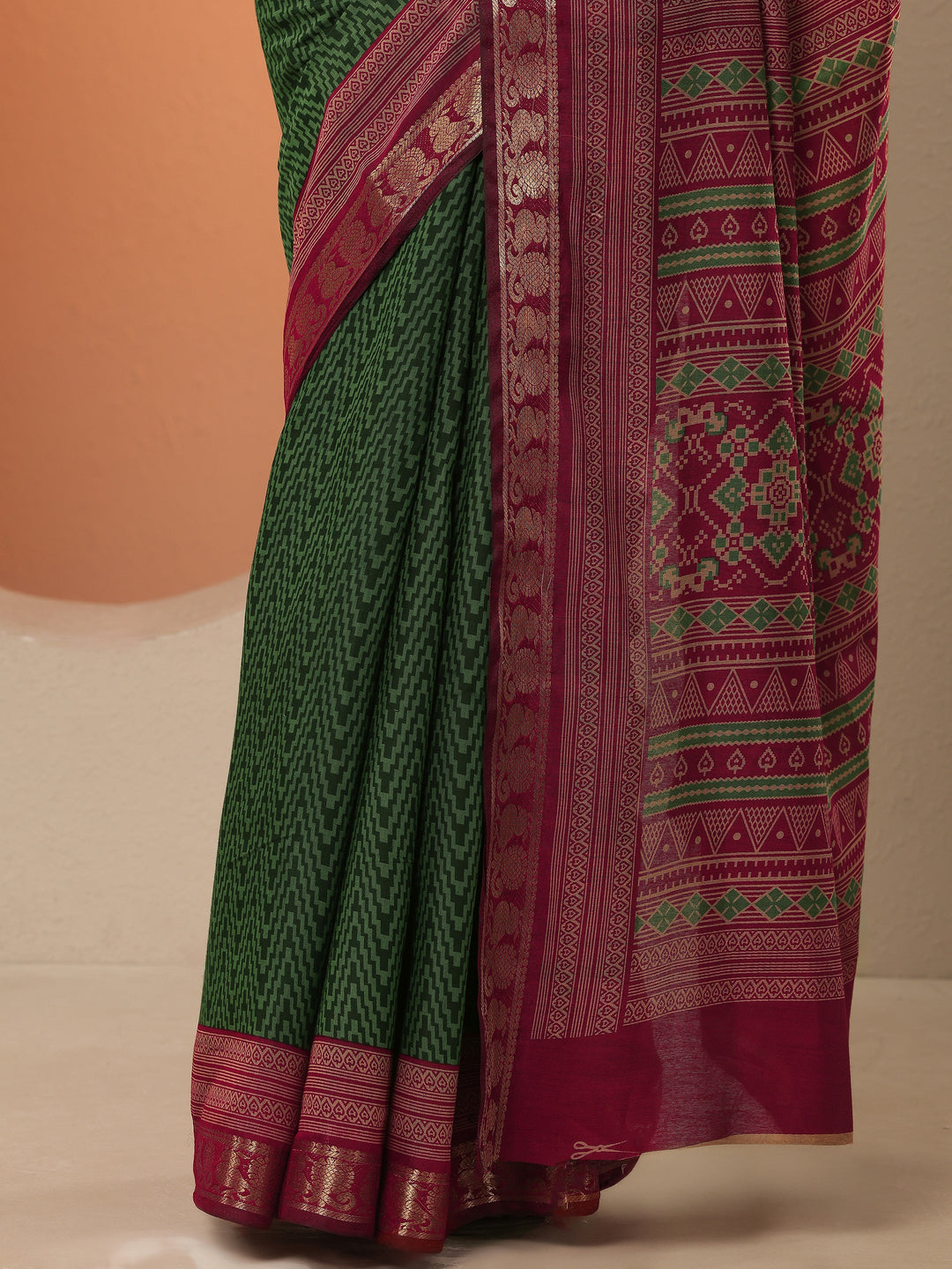  Green Leheriya Printed Silk Blend Saree With Unstitched Blouse Piece 
