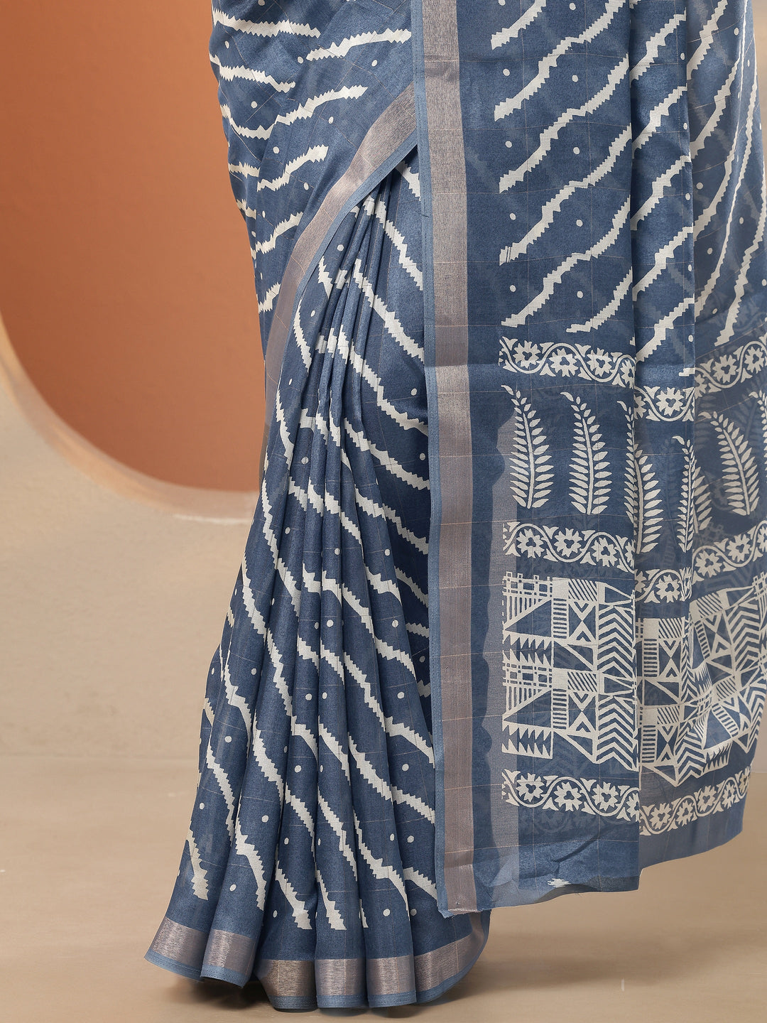  Blue Leheriya Printed Silk Blend Saree With Unstitched Blouse Piece 