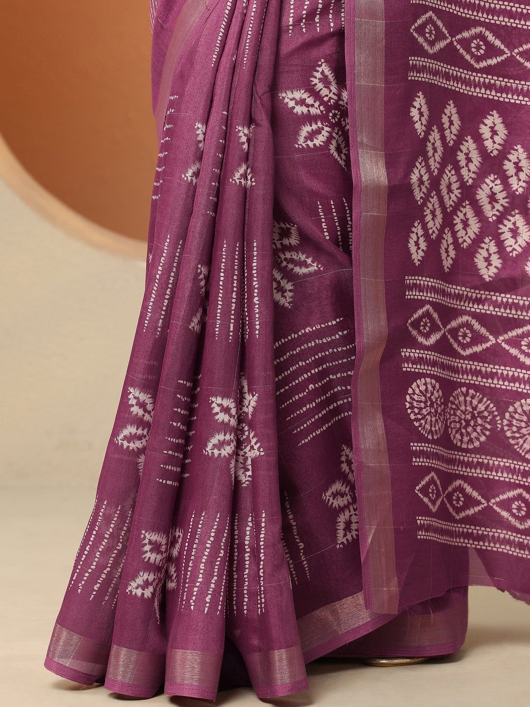  Mauve Printed Silk Blend Saree With Unstitched Blouse Piece 