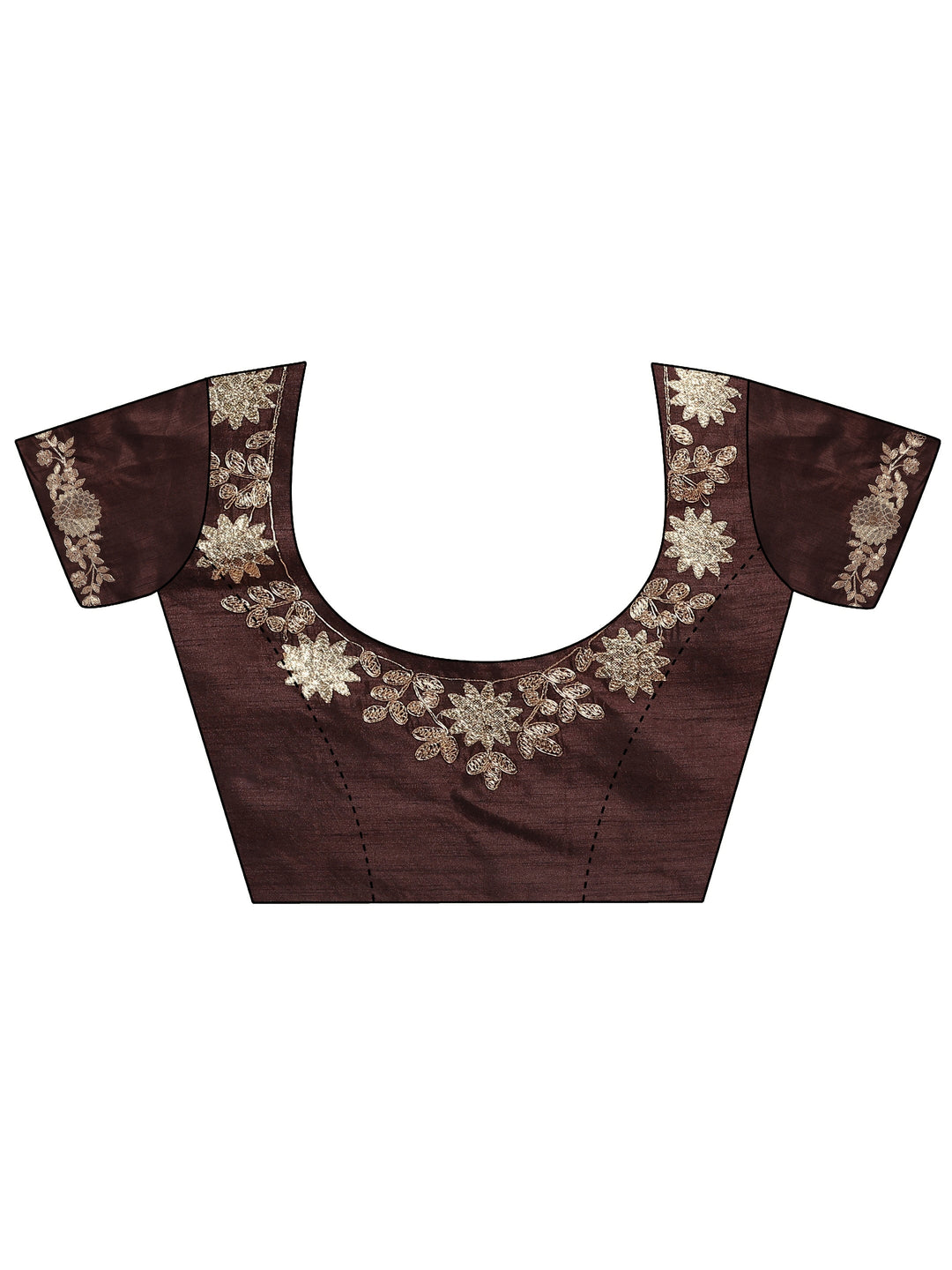  Brown Embroidered Silk Blend Saree With Unstitched Blouse Piece 