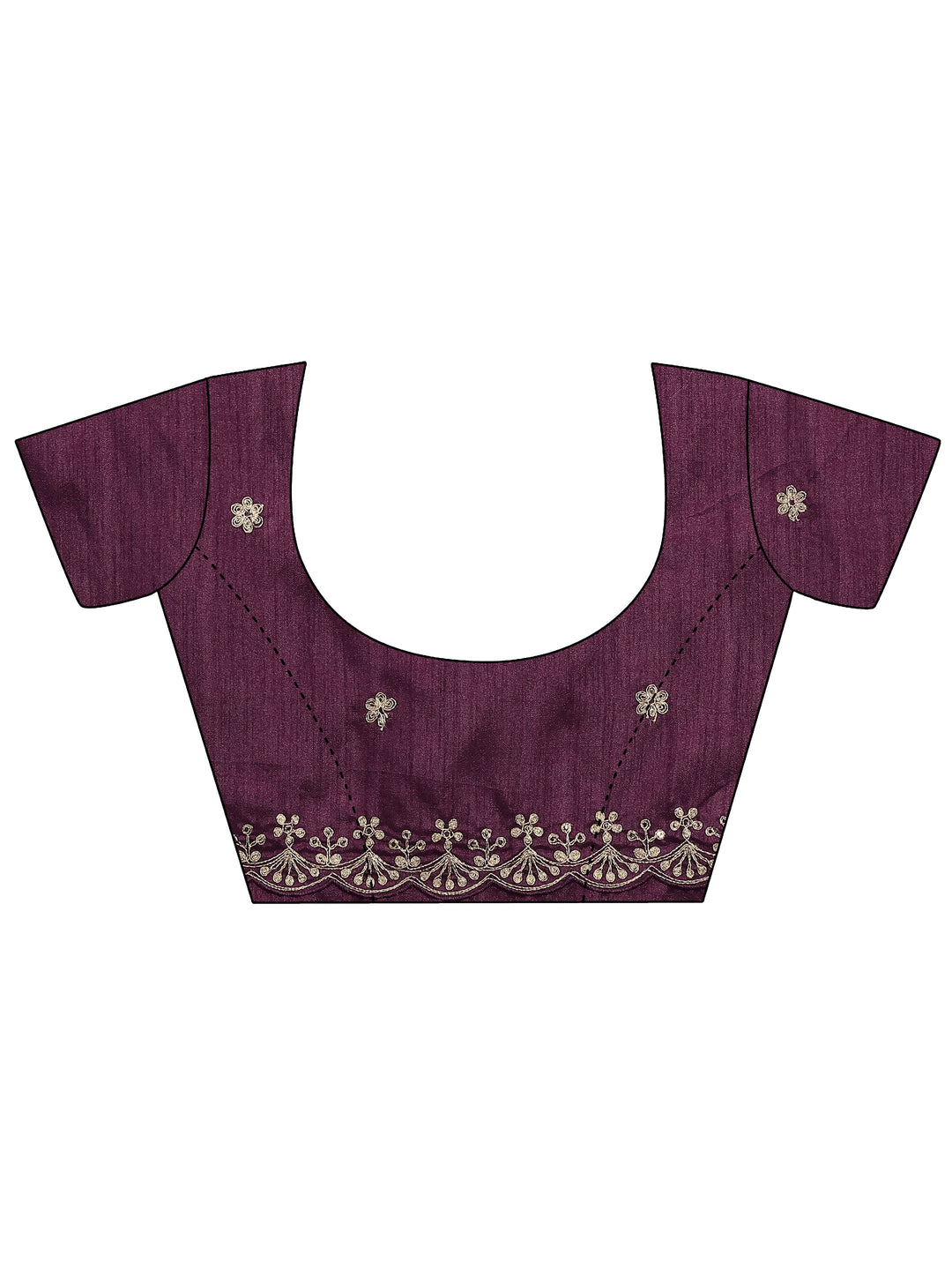  Burgundy Embroidered Silk Blend Saree With Unstitched Blouse Piece 