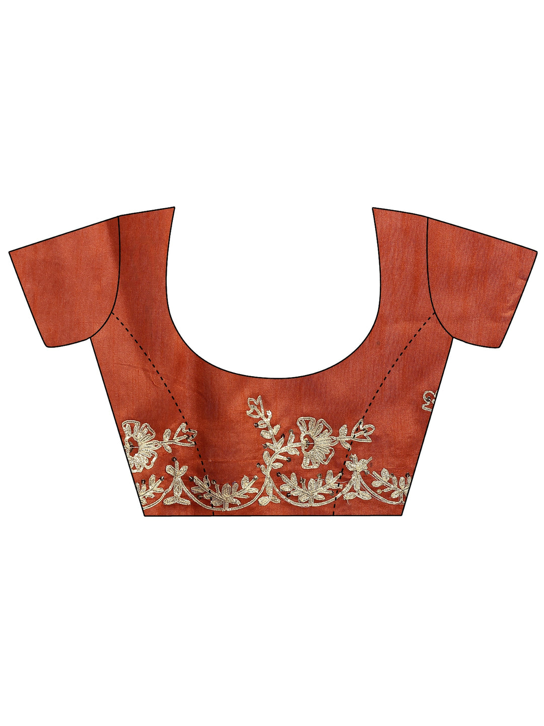  Rust Embroidered Silk Blend Saree With Unstitched Blouse Piece 