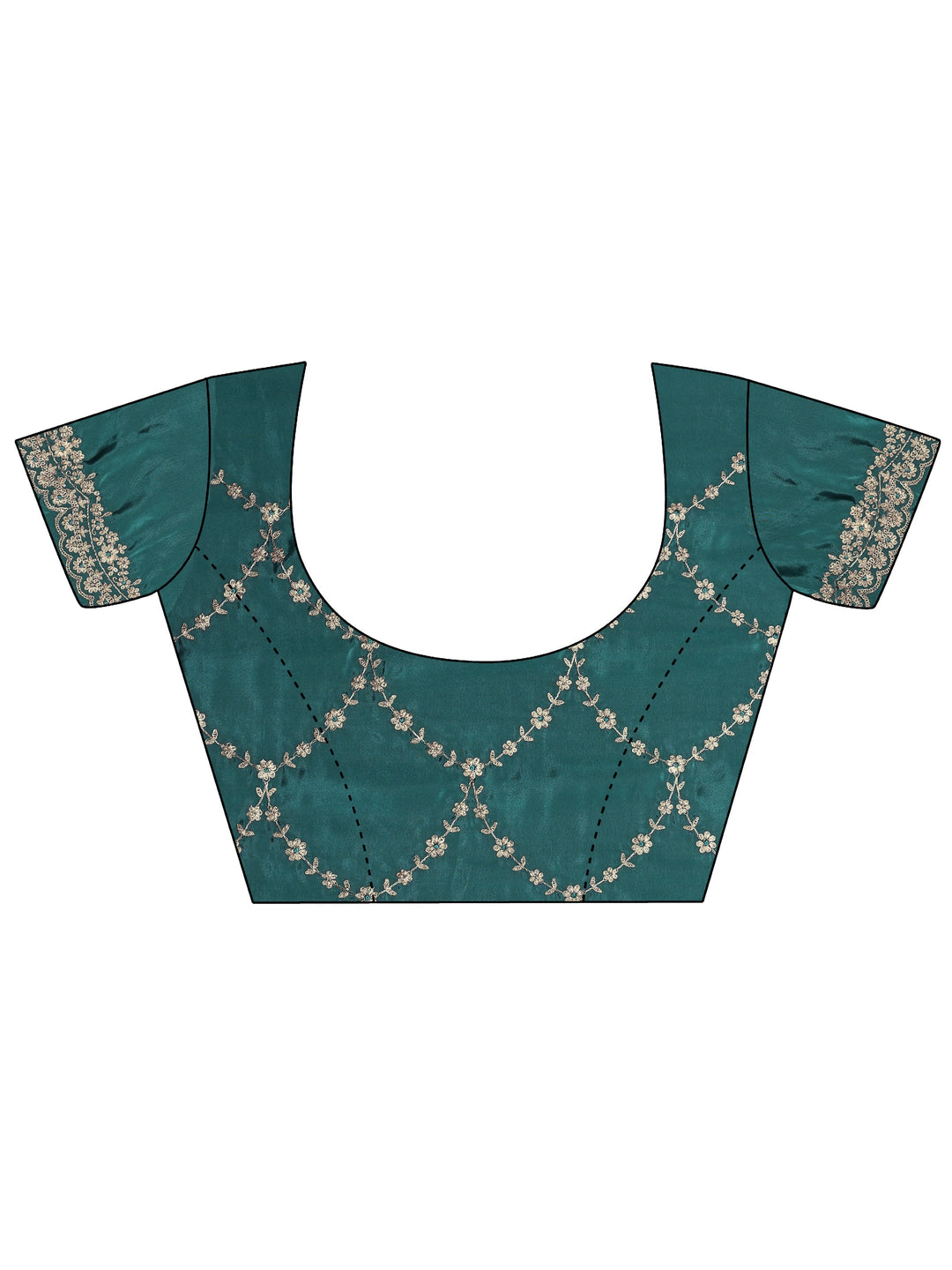  Teal Embroidered Silk Blend Saree With Unstitched Blouse Piece 